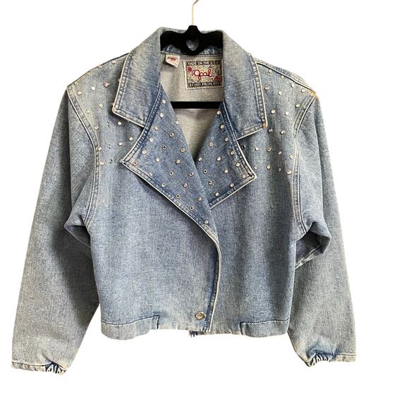 Vintage Goal by Hot Property Rhinestone Studded Denim Jean Jacket Small AS IS - Picture 1 of 12